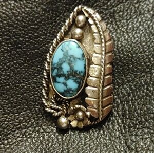 Signed Alfred Joe Navajo Kingsman Turquoise in Sterling Pendent